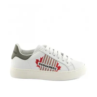 Tenisky dsquared logo & maple leaf leather sneakers low lace up white