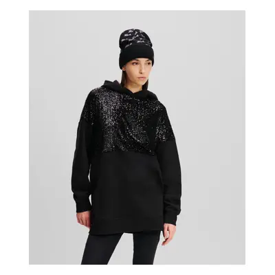 Mikina karl lagerfeld fashion sequin long hoodie black