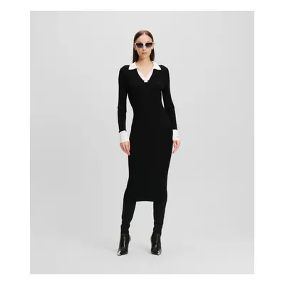 Šaty karl lagerfeld lslv polo knit dress black