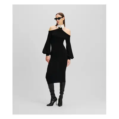 Šaty karl lagerfeld cold shoulder knit dress black