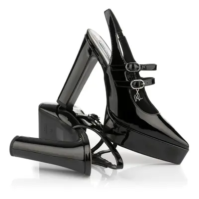 Boty na vyšší platformě karl lagerfeld soiree platform double strap sling black patent lthr