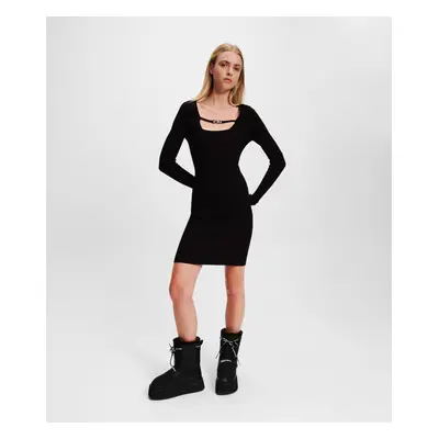 Šaty karl lagerfeld jeans klj lslv knitted logo dress black