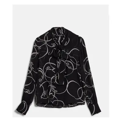 Halenka karl lagerfeld printed bow blouse circle aop black/white