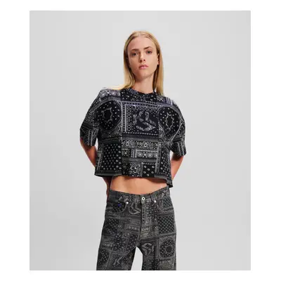 Tričko karl lagerfeld jeans klj oversize crop aop sslv tee aop bandana black