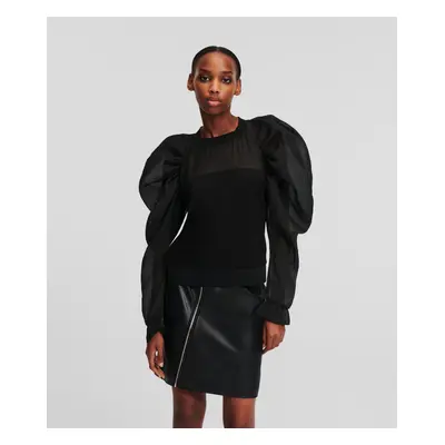 Mikina karl lagerfeld organza sleeve sweatshirt black