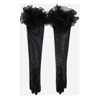 Rukavice karl lagerfeld k/signature ruffle long gloves black