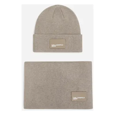 Šála karl lagerfeld jeans klj giftset beanie/scarf desert taupe