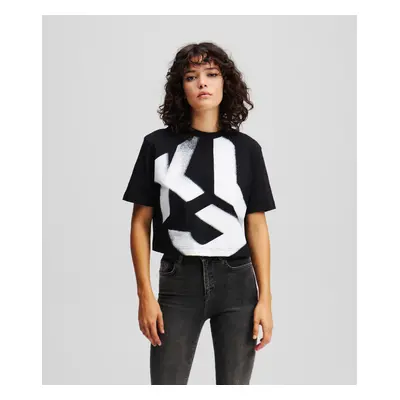 Tričko karl lagerfeld jeans klj cropped bleach logo tee black