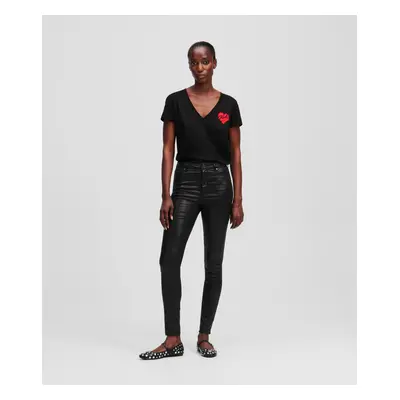 Džíny karl lagerfeld coated skinny denim pants metallic black