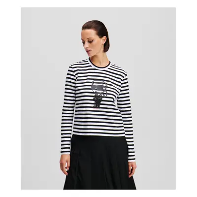 Tričko karl lagerfeld ikon print stripe lslv top black-cannoli cream stripe