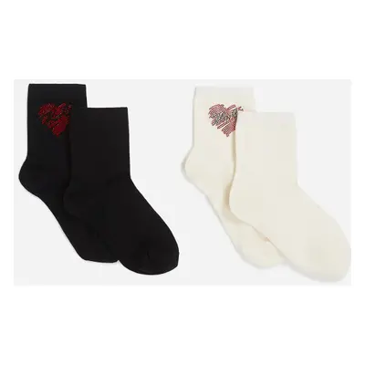 Ponožky karl lagerfeld k/heart rhinestones socks black/cream