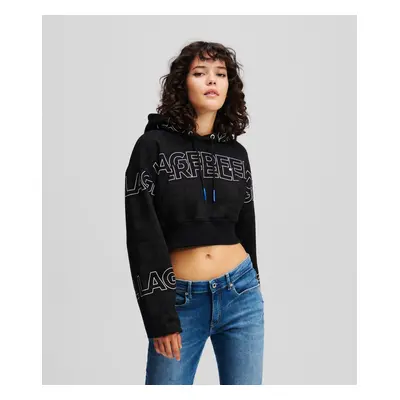 Mikina karl lagerfeld jeans klj oversize cropped hoodie klj logo black-white aop