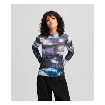 Tričko karl lagerfeld jeans klj ls mesh top midnght glitched glass aop