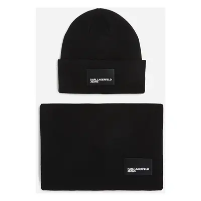 Šála karl lagerfeld jeans klj giftset beanie/scarf black