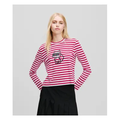 Tričko karl lagerfeld ikon print stripe lslv top scarlet sage-cream stripe