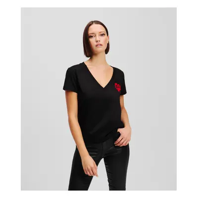 Tričko karl lagerfeld hearts v-neck t-shirt black