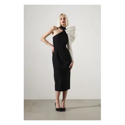 Šaty karl lagerfeld asymmetric white sleeve dress black/white