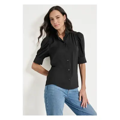 Košile donna karan puff sleeve shirt wi black