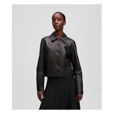 Bunda karl lagerfeld patch pocket leather jacket black