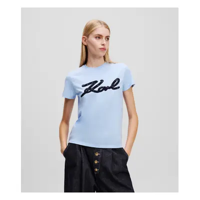 Tričko karl lagerfeld boucle karl signature t-shirt kentucky blue