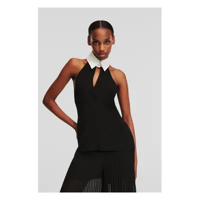 Halenka karl lagerfeld slvless collar & tie top black/white