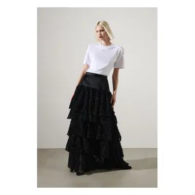 Sukně karl lagerfeld maxi frill skirt black