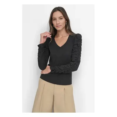 Košile dkny ruched puffed v neck black