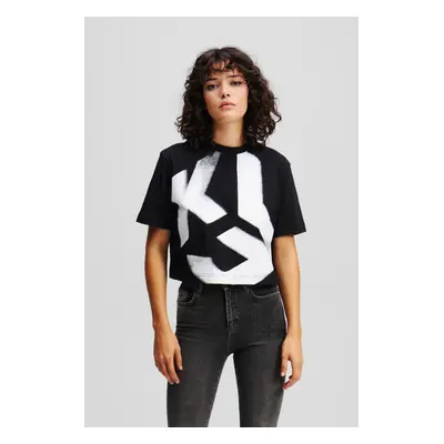 Tričko karl lagerfeld jeans klj cropped bleach logo tee black