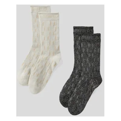 Ponožky karl lagerfeld k/aop monogram lurex socks p black/white