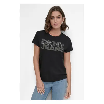 Košile dkny rhinestud logo tee black/silver