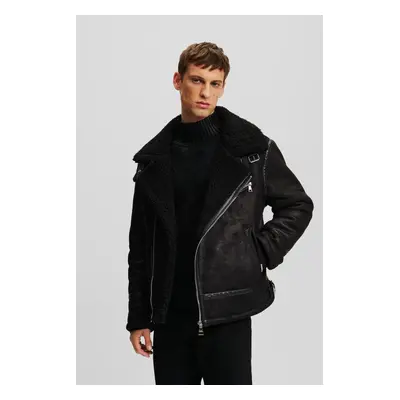 Bunda karl lagerfeld faux leather shearling jacket black