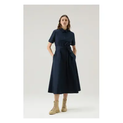 Šaty woolrich belted poplin shirt dress melton blue