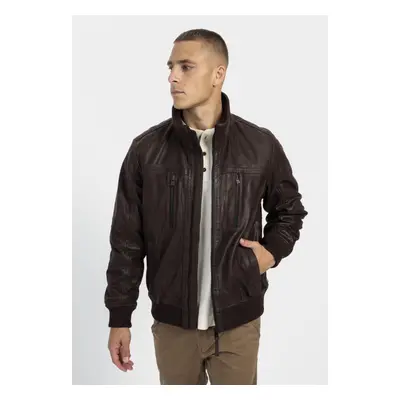 Bunda camel active leather jacket dark brown