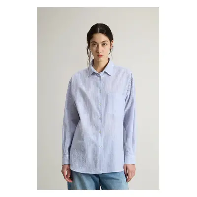 Košile woolrich seersucker cotton shirt blue stripe