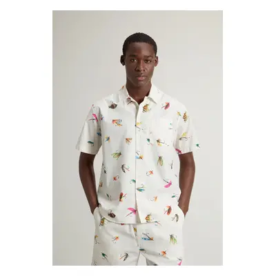 Košile woolrich printed cotton poplin shirt white hook