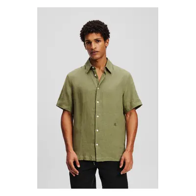 Košile karl lagerfeld sslv kl embroidery linen shirt dusky green