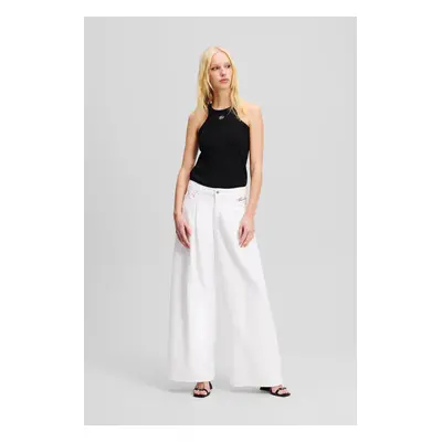 Džíny karl lagerfeld wide leg white denim pants white denim