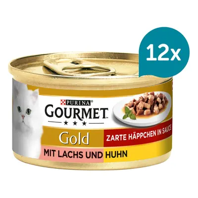 Gourmet Gold jemné kousky – losos a kuřecí 12 × 85 g