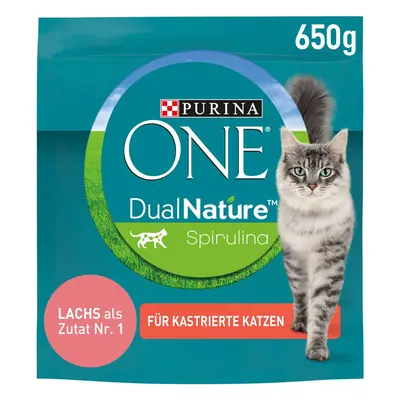 PURINA ONE Dual Nature pro kastrované kočky, losos se spirulinou, 650 g