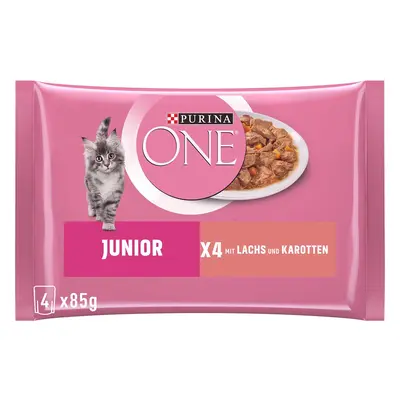 PURINA ONE JUNIOR krmivo pro koťata v kapsičce s omáčkou s lososem 12× 4× 85 g