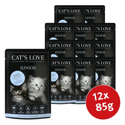 Cat's Love Junior s telecím masem, vaječnými skořápkami a lososovým olejem 12 × 85 g