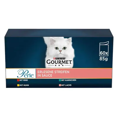 GOURMET Perle vybrané proužky s kuřecím masem, hovězím masem, lososem a králíkem, 60 x 85 g 60x8