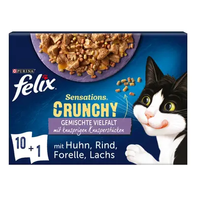 FELIX Sensations Crunchy v želé s křupavými kousky, výběr se zeleninou, 10 × 85 g + křupavé kous