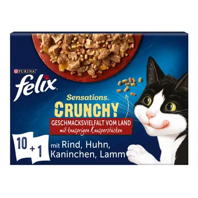 FELIX Sensations Crunchy v želé s křupavými kousky výběr z venkova, 10 × 85 g + křupavé kousky, 