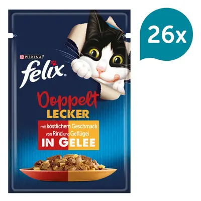 FELIX Chutná tak dobře, jak vypadá Doppelt Lecker v želé hovězí a drůbeží maso 26 × 85 g