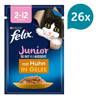 FELIX chutná tak dobře, jak vypadá, Pochoutka v želé Junior kuřecí 26 × 85 g