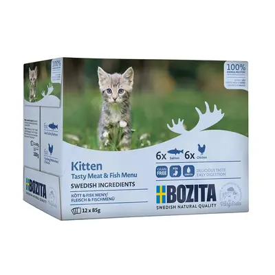 Bozita kousky v omáčce, multibox Fish&Meat pro koťata, 12 × 85 g