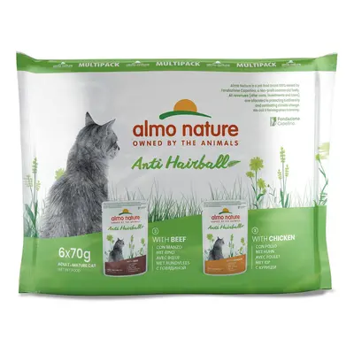 Almo Nature Holistic Anti Hairball Multipack s hovězím a kuřecím masem 6× 70 g