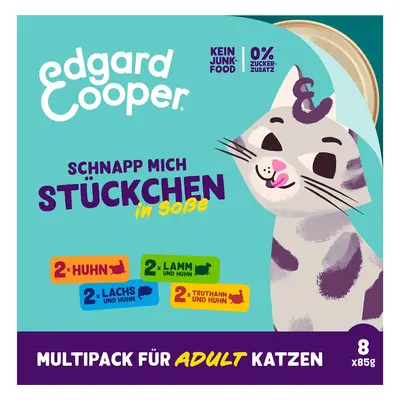 Edgard & Cooper Adult krmivo pro dospělé kočky, kousky v omáčce, kombinované balení 8 × 85 g