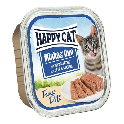 Happy Cat Minkas Duo paštika, hovězí a losos 16 × 100 g